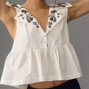 Maeve White Sleeveless Blouse with Floral Embroidery
